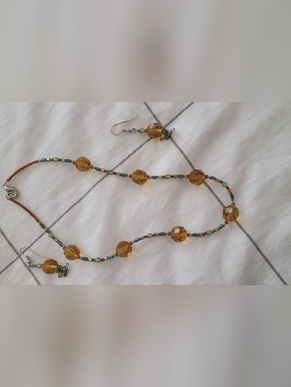 Amber Beaded Necklace and Earrings Set - Multicolor Accent